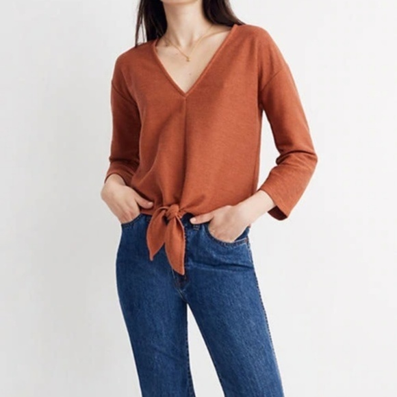 NWT Madewell Plus Long Sleeve Tie Front Top - Picture 1 of 5